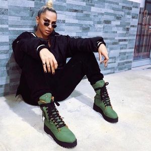 Platform army green boots w/orange insoles!